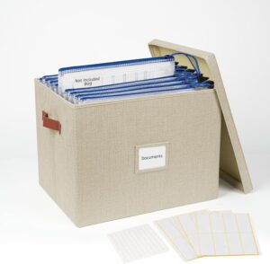 Collapsible File Storage Box with Lid - Beige | B4 Size, Sturdy Document Organizer, Foldable, for Home Office, Letter/A4 Files