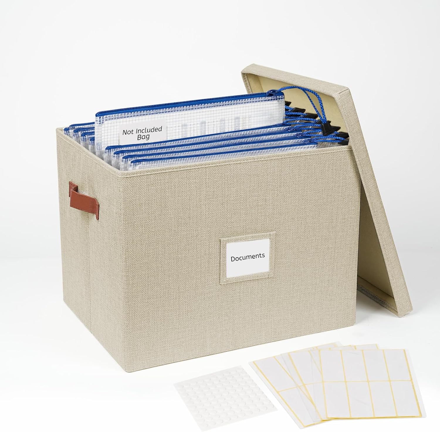 Collapsible File Storage Box with Lid - Beige | B4 Size, Sturdy Document Organizer, Foldable, for Home Office, Letter/A4 Files