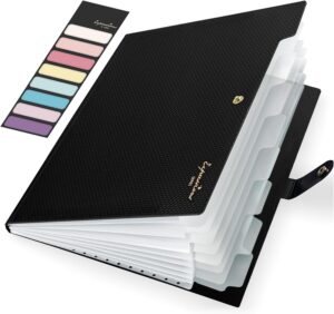 Sooez Accordion File Organizer 8 Pocket, Expanding File Folder with Labels | Folders for Document, Portable Paper Bill Receipt Organizer for Home School Office College Supplies, Letter Size, Black