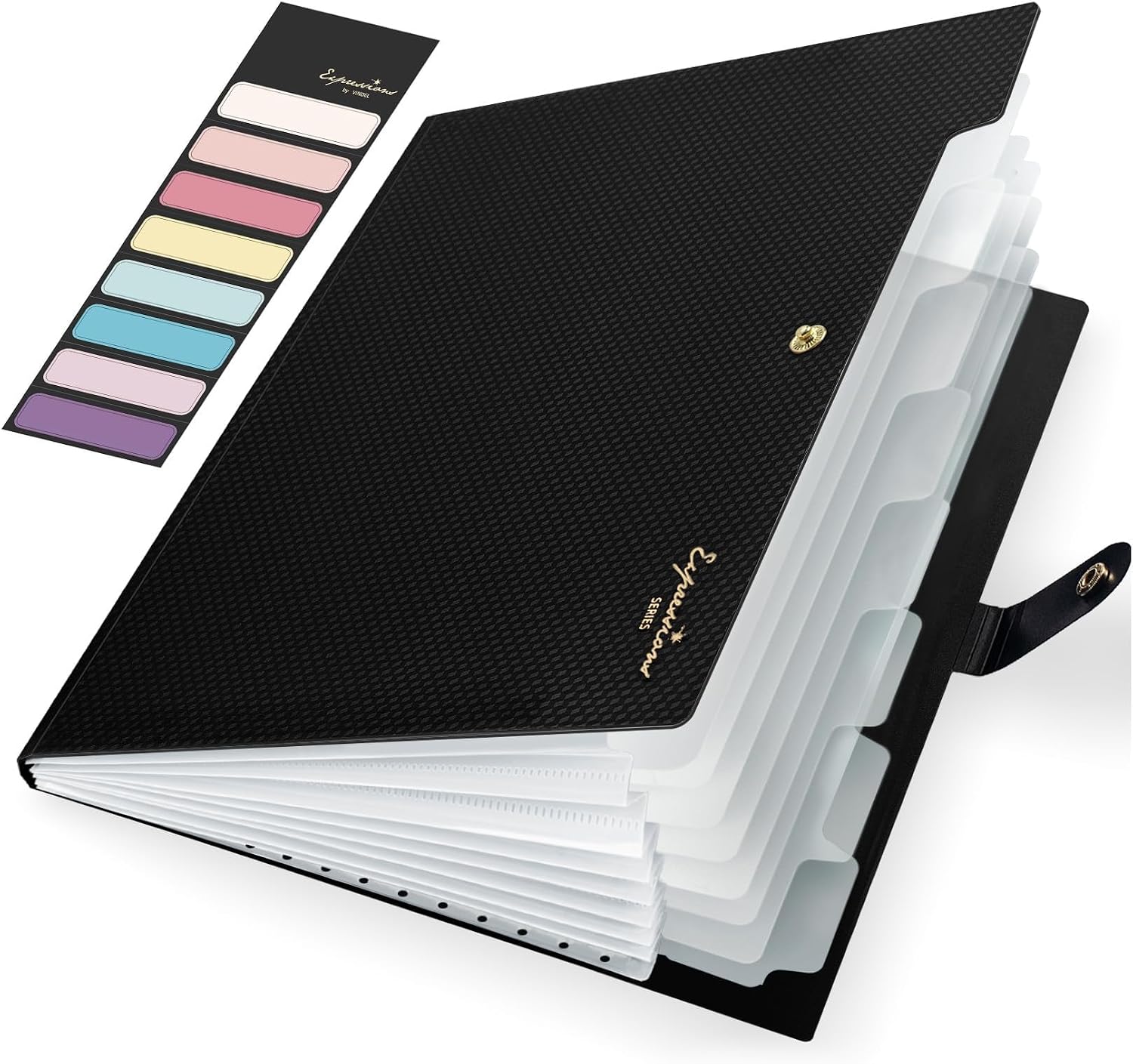 Sooez Accordion File Organizer 8 Pocket, Expanding File Folder with Labels | Folders for Document, Portable Paper Bill Receipt Organizer for Home School Office College Supplies, Letter Size, Black