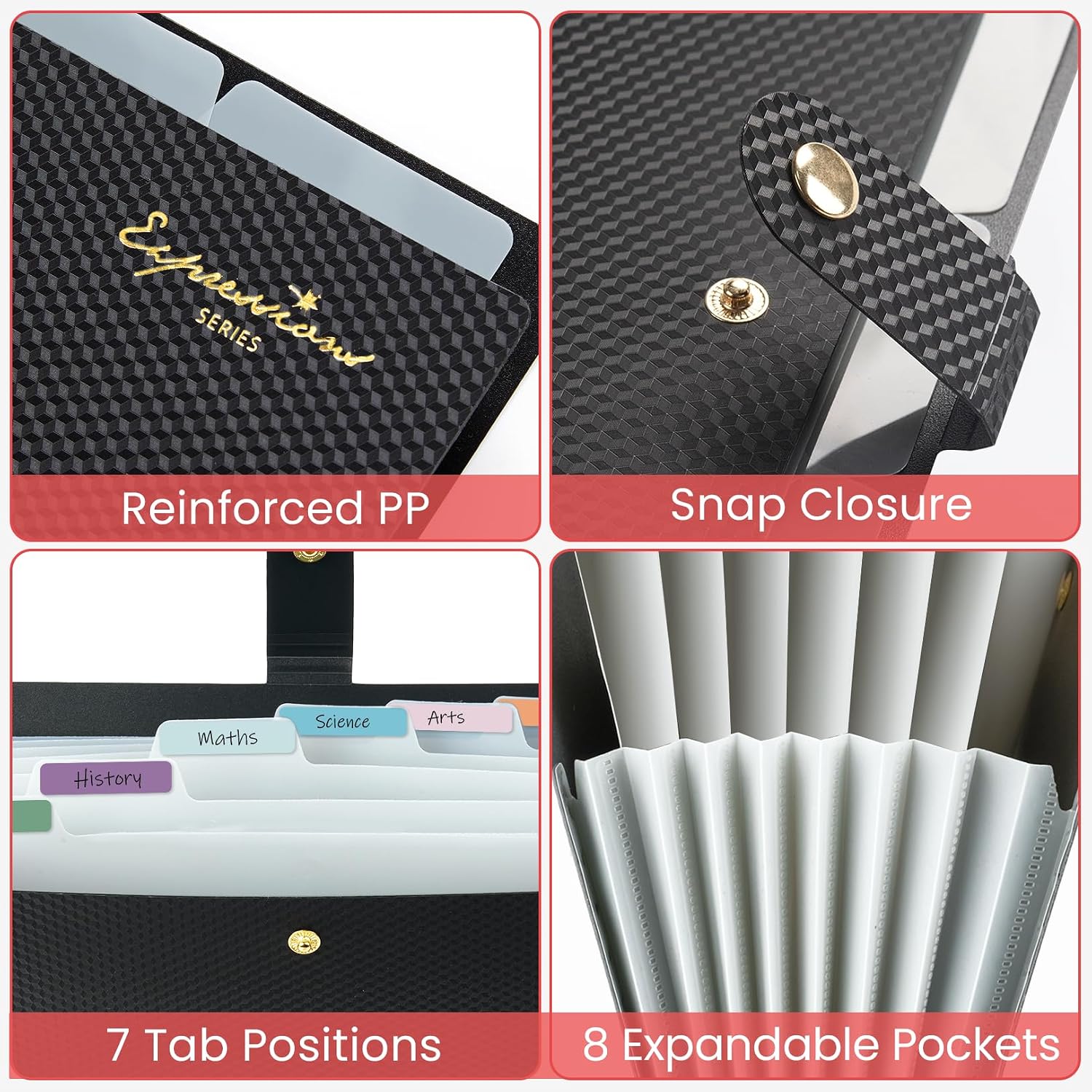 Sooez Accordion File Organizer 8 Pocket, Expanding File Folder with Labels | Folders for Document, Portable Paper Bill Receipt Organizer for Home School Office College Supplies, Letter Size, Black - Image 4