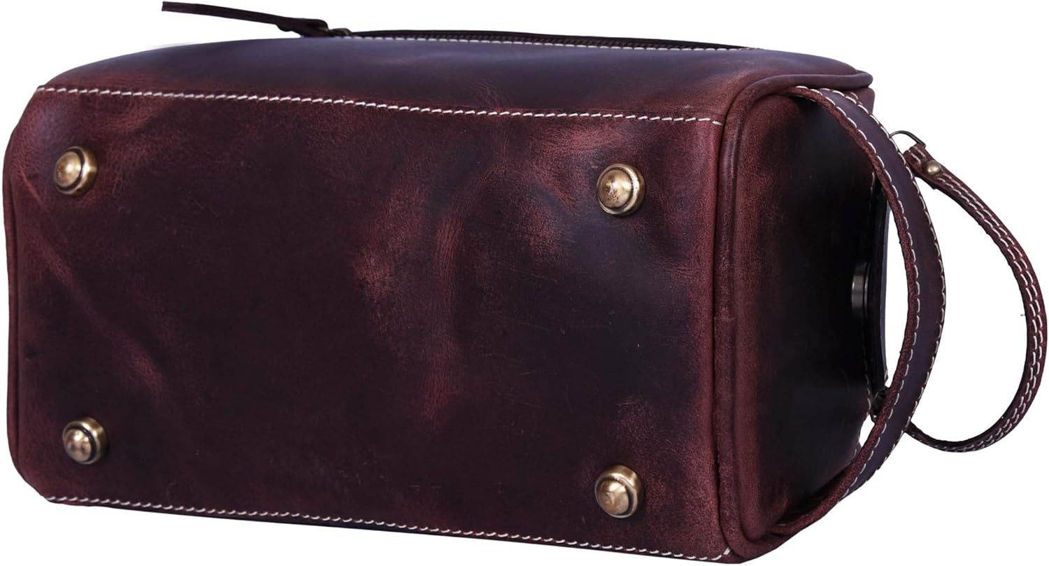10" Premium Leather Toiletry Travel Pouch With Waterproof Lining | King-Size Handcrafted Vintage Dopp - Kit By Aaron Leather Goods (Dark Brown) - Image 8